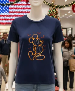 Disney Halloween Mickey Mouse Light Burning T S   Navy T Shirt
